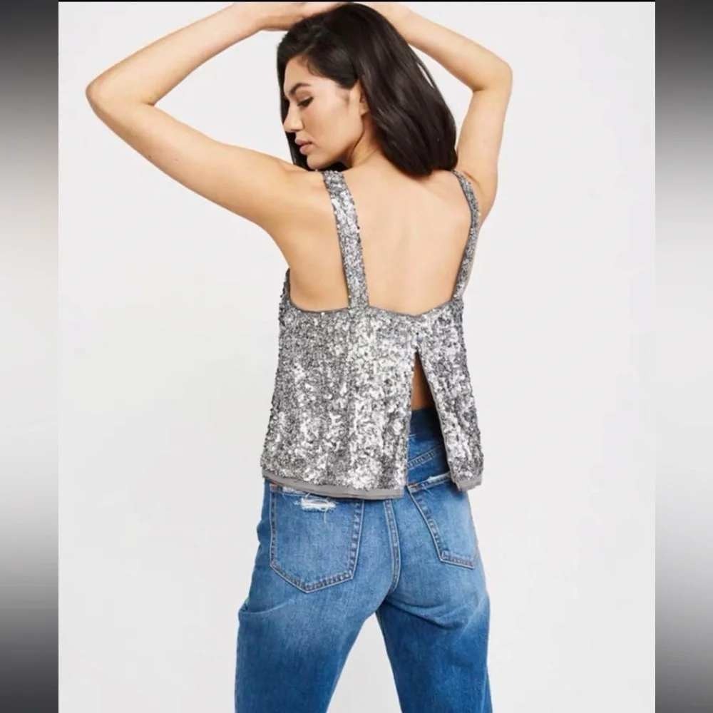 Abercrombie & Fitch Sequin‎ Cami Open Back Tank Top S Silver Party Glam Disco